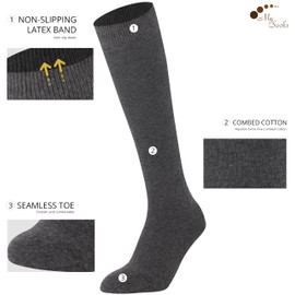 Mysocks Knee High Socks for Women and Men - 3 Pair Breathable Combed Cotton Seamless Toe Unisex Long Socks - Casual Plain High Knee Length Socks
