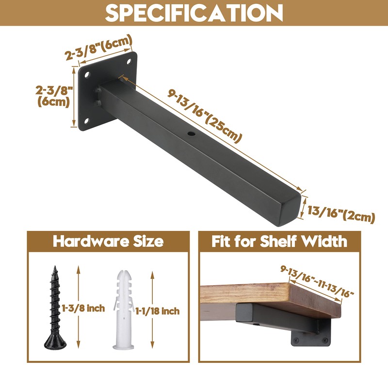 AddGrace 4 Pack Shelf Brackets Wall Mounted Black Shelf Brackets