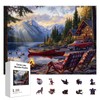 GLOBLELAND 300Pcs Canoe Lake View Wooden Jigsaw Puzzles for Adult Lake Sunset Colorful Unique Animal Shaped Jigsaw Puzzles for Adults Gifts Holiday Birthday Anniversary