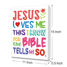 LISTNGBO Bible Verses Canvas Wall Art for Kids,Jesus Loves Me Canvas Painting Wall Decor for Kids,Christian Religious Canvas Wall Art For Kids Nursery/Classroom/Bedroom Wall Decor 12" x 15"