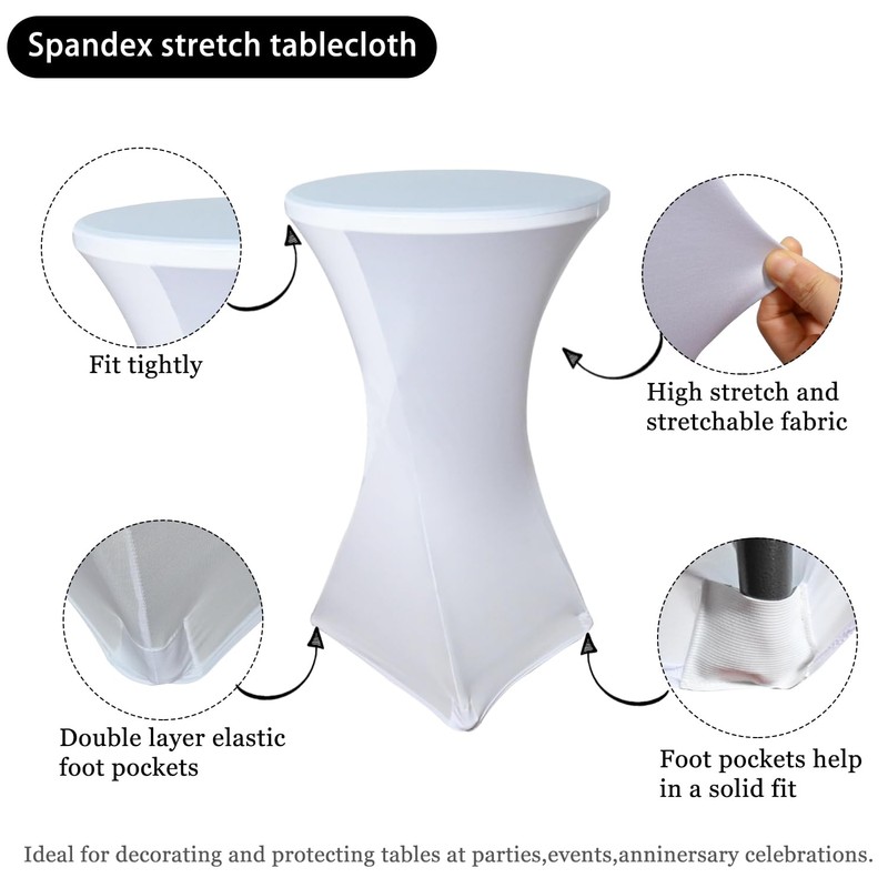 2 Pack White Cocktail Spandex Stretch Square Corners Tablecloth|32"x43" Cocktail