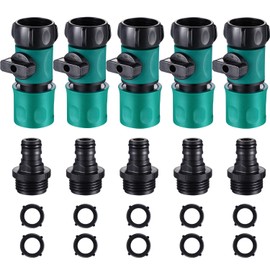 10 Piece 3/4 Inch Plastic Garden Hose Connect with Shutoff Valve Male and Female Connectors for Water Hose Coupling, Quick Release Kit Hose Fittings Adapters with 10 Pieces Rubber Gaskets