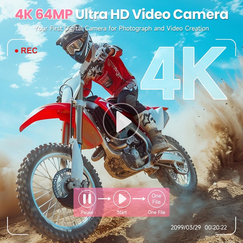64MP 4K Vlogging Camera, 64GB Fast Autofocus Digital Camera with
