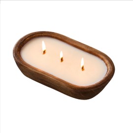 Woodronic 3 Wick Dough Bowl Candle, Vanilla Scented Candle with Brown Wooden Bowl, 10 Inch Large Soy Wax Candle for Home Decor, Living Room, Bedroom, Christmas Gifts for Men & Women