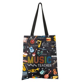 FEELMEM Music Teacher Alphabet Tote Bag Music Teacher Gift Piano Violin Trumpet Musician Gifts Music Handbag Thanks Teacher Gift