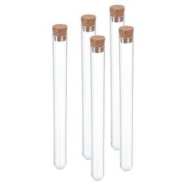 PATIKIL 13ml Plastic Test Tubes with Cork Stoppers, 5Pcs 150x15mm Tubes for Scientific Party Decoration Candy Bead Storage Bath Salt Lab Use, Clear