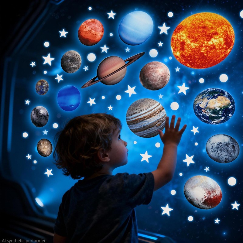Fontien Solar System Wall Decals, 780 Pcs Glow in The