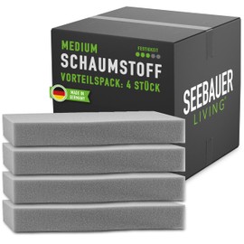 SEEBAUER living Foam Set Medium RG 35/40 (Medium Firm) 30 x 30 x 4 cm (Value Pack of 4) Foam Board for Upholstery and Seat Cushion, Upholstery Foam as Cut for Seat Cushions