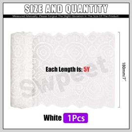 Swpeet 5 Yard by 7" Wide White Lace Fabric Stretch Elastic, Trim Lace Ribbon, Elastic Sewing Trim Ribbon for Garment, Headbands, Wedding Bouquet Making DIY Crafts
