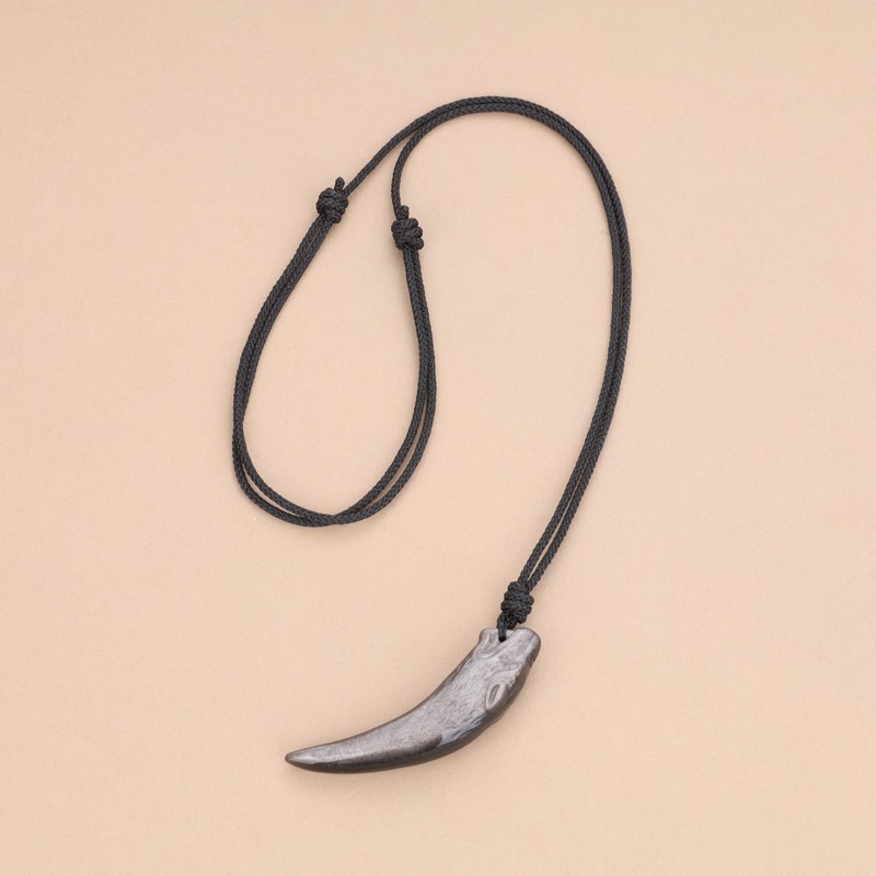 COAI Wolf Carved Golden Obsidian Wolf Fangs, Lucky Amulet Pendant/Necklace,