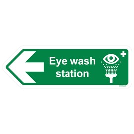 V Safety Eye Wash Station Arrow Left - Shaped Sign 300 x 100 mm - 3mm Brushed Aluminium Composite Safety Sign