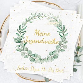 Jugendweihe Decorative 40 Pieces 3-Ply Napkins Youth Consecration with the Inscription Eucalyptus Green Youth Consecration Napkins Schön Dass Du Da Bist Alles Gute zur Jugendweihe Decoration Youth