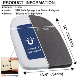 BUYUE Natural Linen 14x14 Magnetic Cushions for Metal Chair Set of 4, Enhanced Anti-Slip Seat Pads for Dining Kitchen Café Stackable Chairs (U-Shape, Black, 4 Counts)