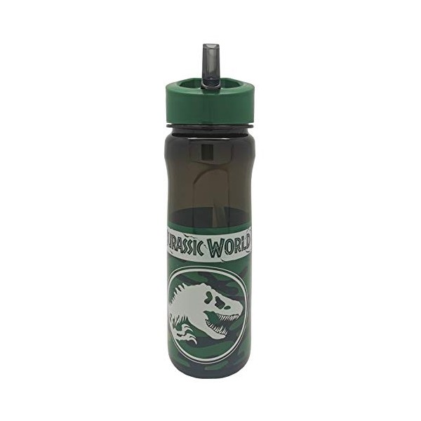Jurassic World Water Bottle with Straw for Kids-Official Merchandise by Polar Gear, Reusable PP Plastic, Green, 600ml