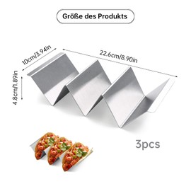 Taco Holder, 3 Pieces Taco Stand, Taco Holder Stainless Steel with Handles, Taco Holder Metal Holder Stand in Wave Shape for Taco Hotdog Sandwich Restaurant Home Picnic Party 22.6 x 10 cm