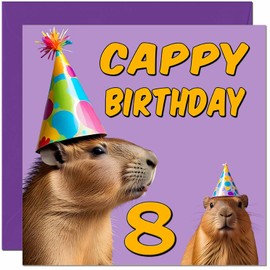 8th Capybara Birthday Card - Cappy Birthday - 8 Year old eight, eighth