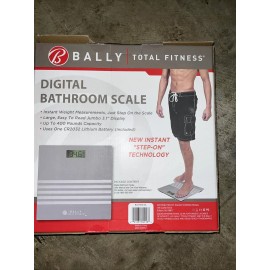 Bally Total Fitness Digital Bathroom Scale Jumbo LCD Display 400 lb Limit Silver