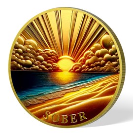 Golden Horizon Beach Sobriety Coin | Alcoholics Anonymous Coins AA Sobriety Gifts for Men & Women | Celebratory Living Clean AA Coin for Annual Sober Chip Anniversary | AA Chips and AA Medallions