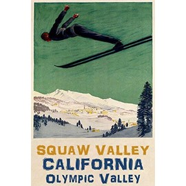 SQUAW VALLEY CALIFORNIA OLYMPIC VALLEY USA US SKIING SKI JUMPING DOWNHILL WINTER SPORT 12" X 16" IMAGE SIZE VINTAGE POSTER REPRO ON MATTE PAPER. SKI12SQUAW