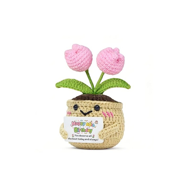 SDOFY 80th Birthday Gifts for Women Her Handmade Crochet Tulip