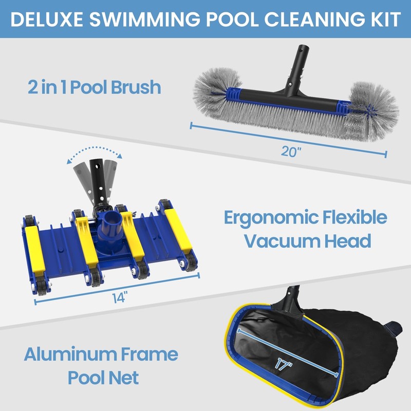 Poolvio Upgraded Pool Cleaning Kit – Weighted Vacuum Head with