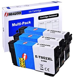 INK4WORK Remanufactured Replacement for Epson 802XL 802 T802XL T802 Ink Cartridge for Workforce Pro EC-4020 EC-4030 WF-4720 WF-4730 WF-4734 WF-4740 Printer (Cyan, 3-Pack)
