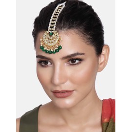 Aheli Faux Kundan Maang Tikka Matha Patti Joyería tradicional india de Bollywood para mujeres y niñas (verde)