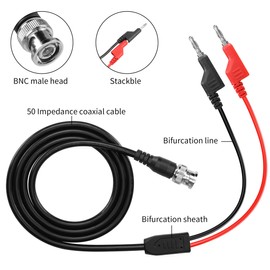 YACSEJAO BNC Test Leads 4.2FT/1.3M BNC to 4mm Stackable Banana Plug Oscilloscope Probe Head Oscilloscope Test BNC to Dual Stacking Test Leads Cable
