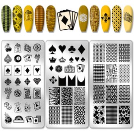 PH PandaHall 3pcs Poker Elements Nail Stamping Plates, Diamond Clubs Nail Art Stencils Textured Nail Art Stencil Nail Picture Plates for Women Nail Design Print Manicure Salon