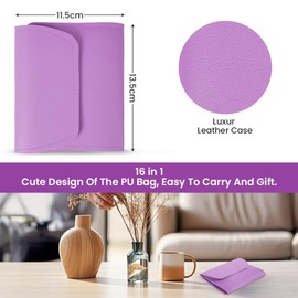 LOPHE Professional Manicure Set, 16pcs Portable Nail Clippers & Eyebrow Grooming Kit, Stainless Steel Nail Care Tools with Luxurious Leather Case for Travel & Home(Purple)