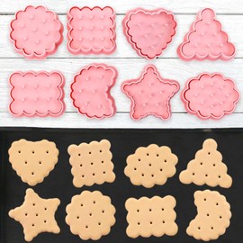 Mini Round Cookie Cutters, 8pcs 3d Classic Raised Design Cookie Stamps, Triangle, Rectangle, Square, Heart, Star, Oval, Mini Pie Cookie Molds, Circle Cookie Cutter Set for DIY Baking (Classic)
