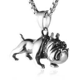 HZMAN Pet Jewelry 3D Bulldog Stainless Steel Pendant Dog Necklace