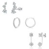 EPIRORA Sterling Silver Stud Earrings Set for Women,3 Pairs Silver