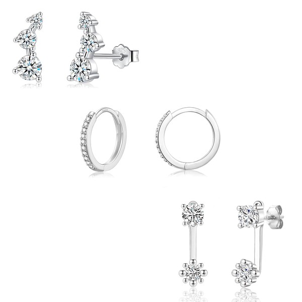 EPIRORA Sterling Silver Stud Earrings Set for Women,3 Pairs Silver