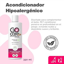 Go Care Acondicionador Hipoalergénico para Perros y Gatos 350 ml – con Aceite de Coco y Almendras – Suaviza, Desenreda e Hidrata el Pelaje – Origen Natural