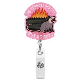 Qianyu Funny Dumpster Fire Badge Reel, Nurse Cute Badge Holder with Retractable Alligator Clip Acrylic Possum ID Card Holder Nurse Name Tag Reel Accessories for Doctor Nursing Student Assistant Office