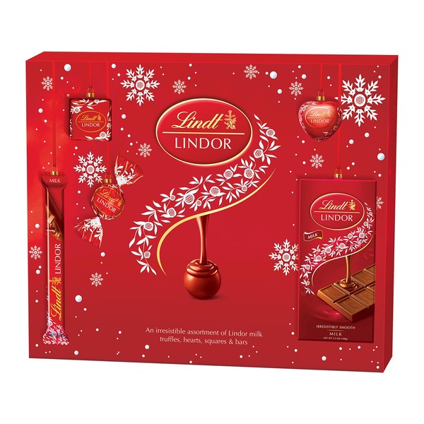 Lindt Lindor Milk Chocolate Christmas Selection Box | Medium 234g | Contains Milk Chocolate Truffles, Hearts, Squares and Bars | Gift Present for Him and Her