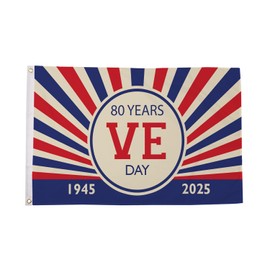 Flagmax VE Day 80th Anniversary Flag - 5ft x 3ft (150cm x 90cm) with Eyelets, VE Day 80th Anniversary Flag 2025 - VE Day Flag for Celebrations, Remembrance & Commemorations