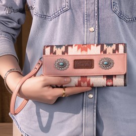 Wrangler Wallet Women Western Aztec Wallets Wristlet for Women Large Capacity Wristlet Wallet Womens Ladies Female with Coin Purse WG198-W063DPK