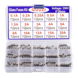 GUUZI 15 Values 180pcs 5×20mm 250V Quick Blow Glass Fuse Assortment Kit 0.1A/0.2A/0.25A/0.5A/1A/1.5A/2A/3A/4A/5A/8A/10A/12A/15A/20A