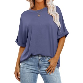 ANRABESS Women's Oversized T Shirts Short Sleeve Crewneck Summer Tops Casual Loose Basic Tee Shirts 2024 Trendy Clothes Blue Green X-Large