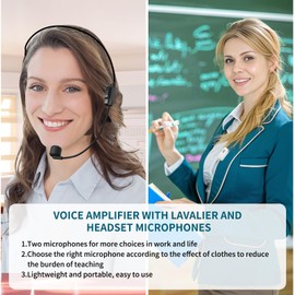 KASOHQEE 2-in-1 Voice Amplifier with Wireless Lavalier Microphone,Wired Microphone Headset,Omnidirectional Condenser Recording Mic for Teacher, Streaming,Classroom,Speech,ect (White)