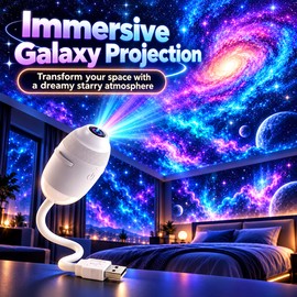 2 in 1 Galaxy Star Projector, Night Light for Ambient Lighting – USB Powered with Interchangeable Projection Films for Bedroom & Car