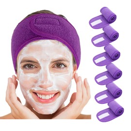 LF line Spa Headband Ultra Soft Adjustable Face Wash Headband Terry Cloth Stretch Make Up Wrap for Face Washing, Shower and Yoga 6 Pack Purple