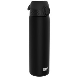 ION8 Water Bottle, 500 ml/18 oz, Leak Proof, Easy to Open, Secure Lock, Dishwasher Safe, BPA Free, Hygienic Flip Cover, Carry Handle, Fits Cup Holders, Easy Clean, Odor Free, Carbon Neutral, Black