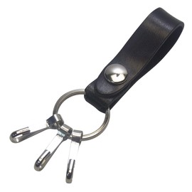 [highstyle] Tochigi Leather Key Chain, Made in Japan, Tochigi Leather, 3 Key Hook Type, Belt Loop Key Chain, silver/black
