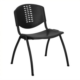 Flash Furniture Hercules Plastic Oval Cutout Back Stacking Chair in Black