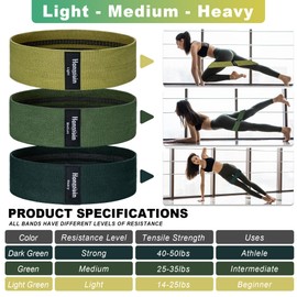 Honmein Resistance Bands for Working Out, 3 Levels Exercise Bands Workout Bands Set for Women Men, Hip Legs Booty Bands for Home Fitness, Gym, Yoga, Pilates(Green)