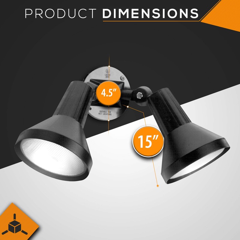 Ciata 15" Outdoor Security Flood Light 2 Head with Heavy