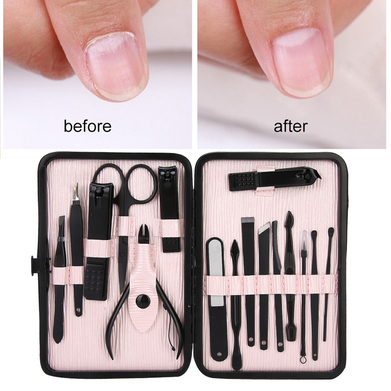 16pcs Stainless Steel Nail Clipper Eyebrow Scissors Pedicure Knife Manicure